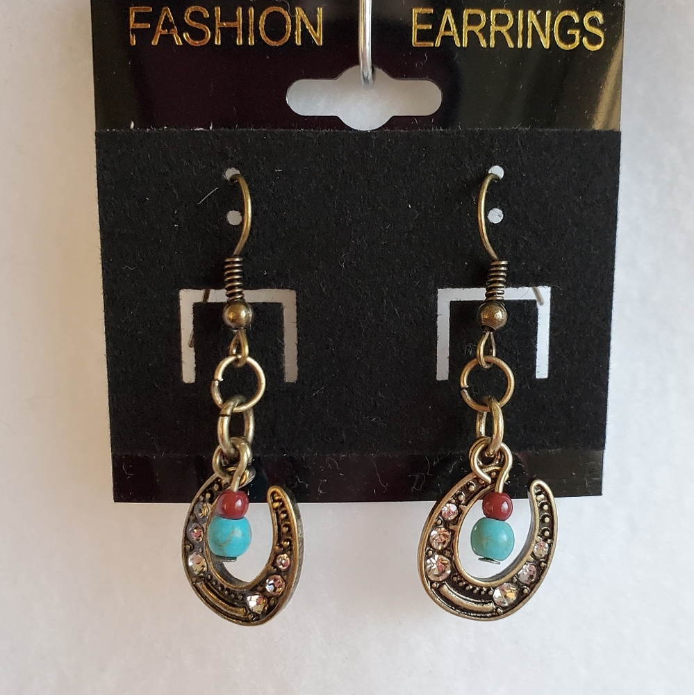 Womens bronze horseshoe hook earrings